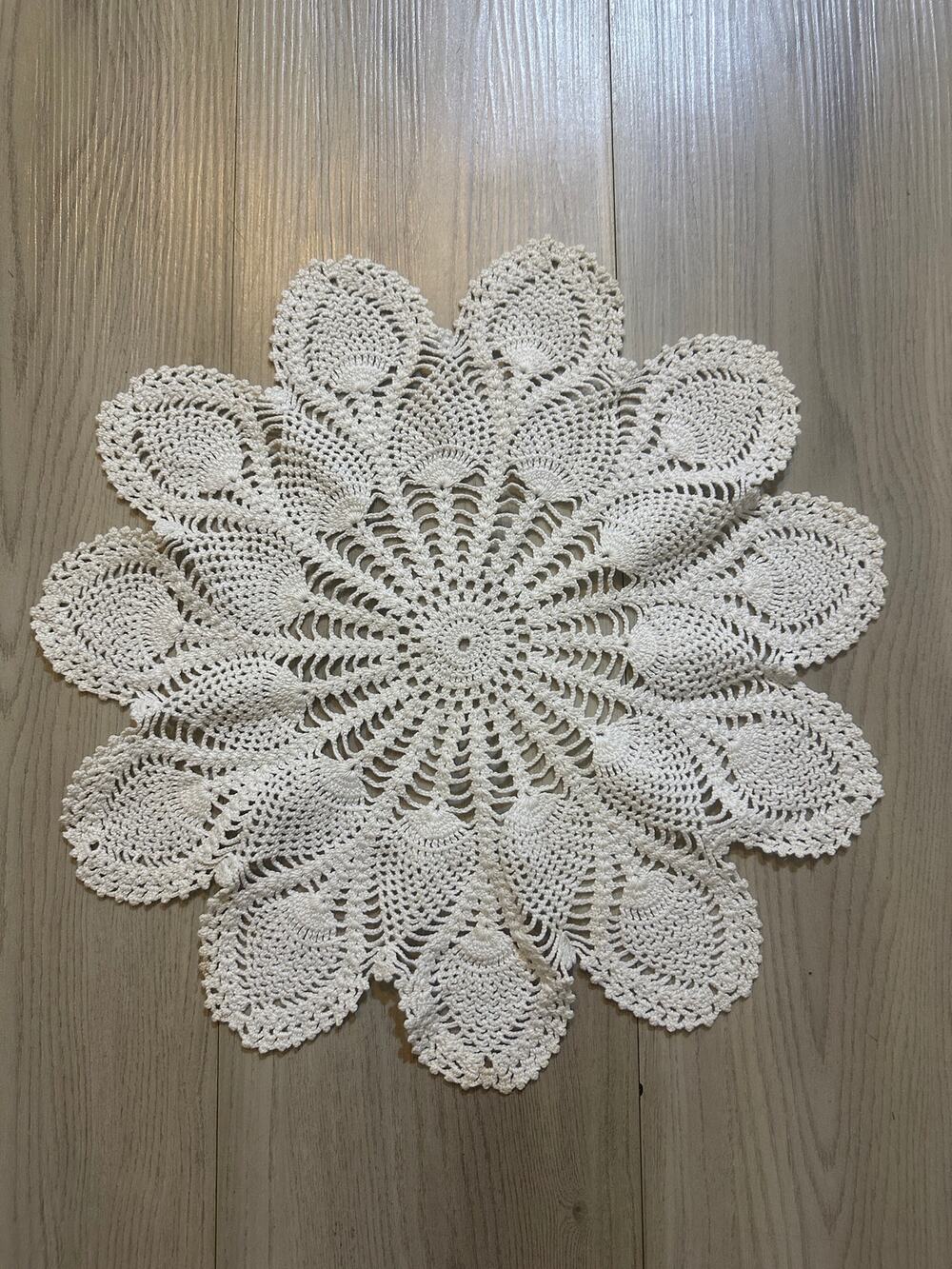 Handmade Crochet Doily 15 Inch Cream Round Pineapple Pattern Cottagecore